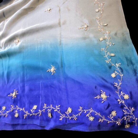 Blue and Grey Saree with Sequins and Beads- Unstitched- NEW - Picture 5 of 11